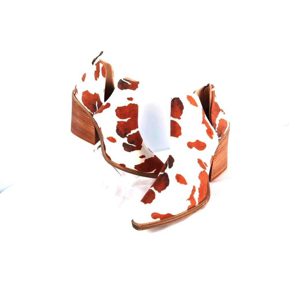 Barn Babe Women's Cow Print Ankle Boots with Block Heel & Side Zipper Size‎ 7